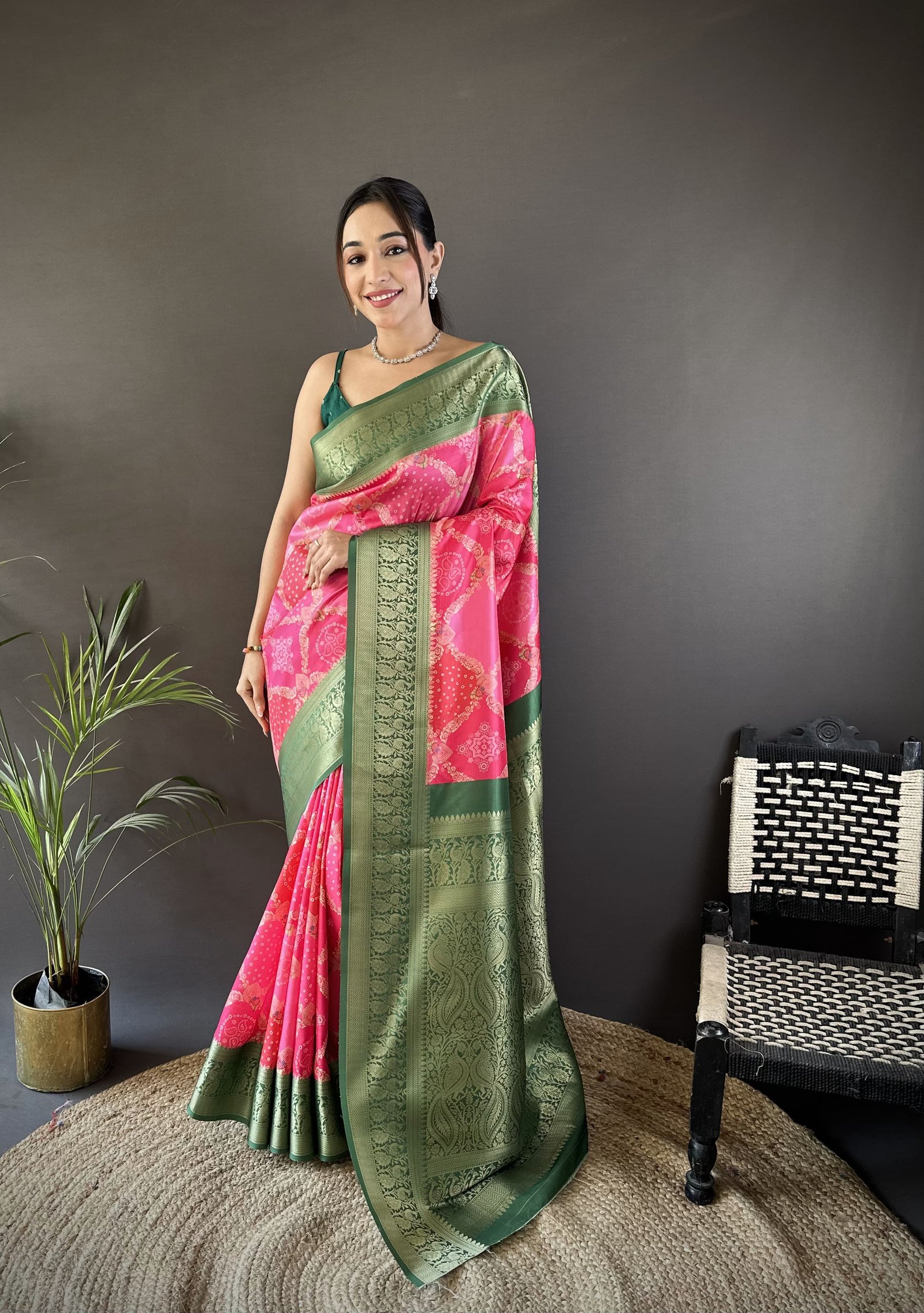 Digital Print Lichi Silk Saree - Image 1
