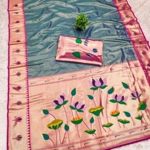 Kanchivaram Tissue Paithani Zari Silk Saree - Image 2