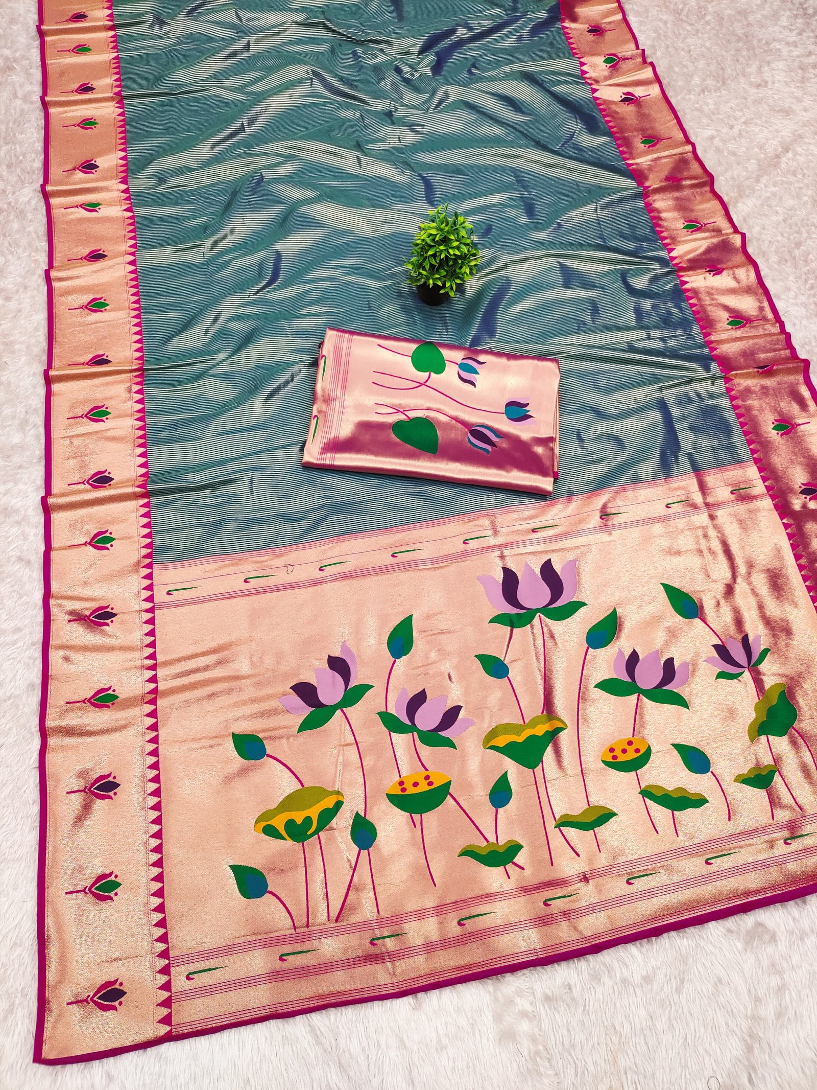 Kanchivaram Tissue Paithani Zari Silk Saree - Image 2