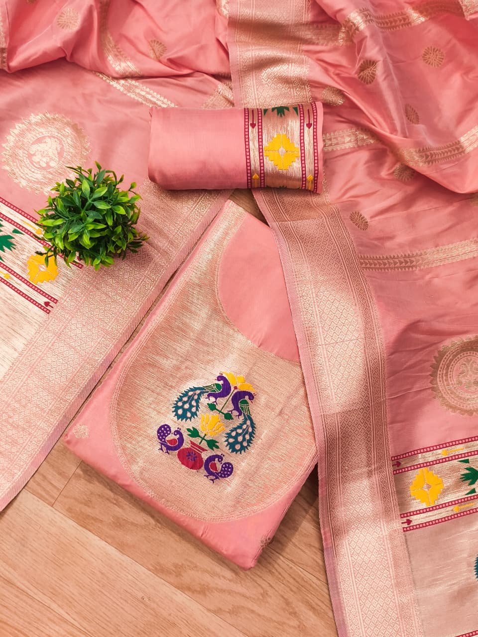 Royal Paithani Unstitched Dress Material Set - Image 8
