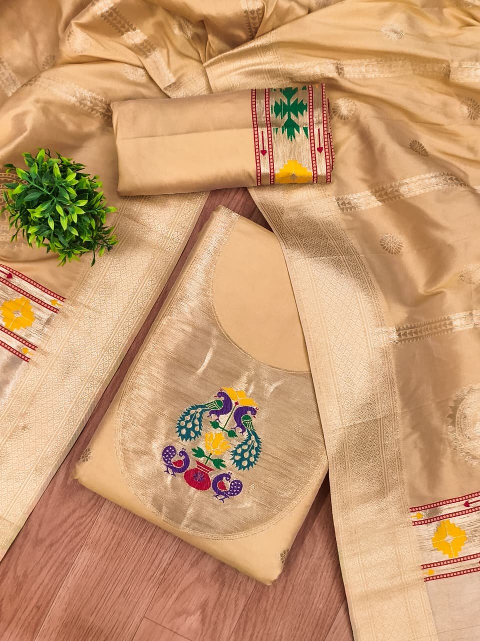 Royal Paithani Unstitched Dress Material Set - Image 11