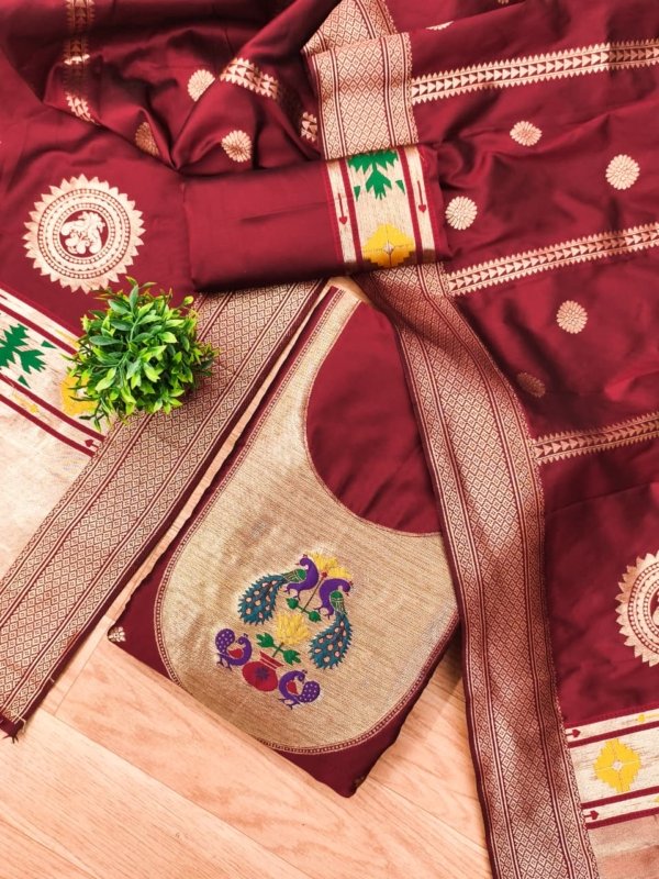 Royal Paithani Unstitched Dress Material Set