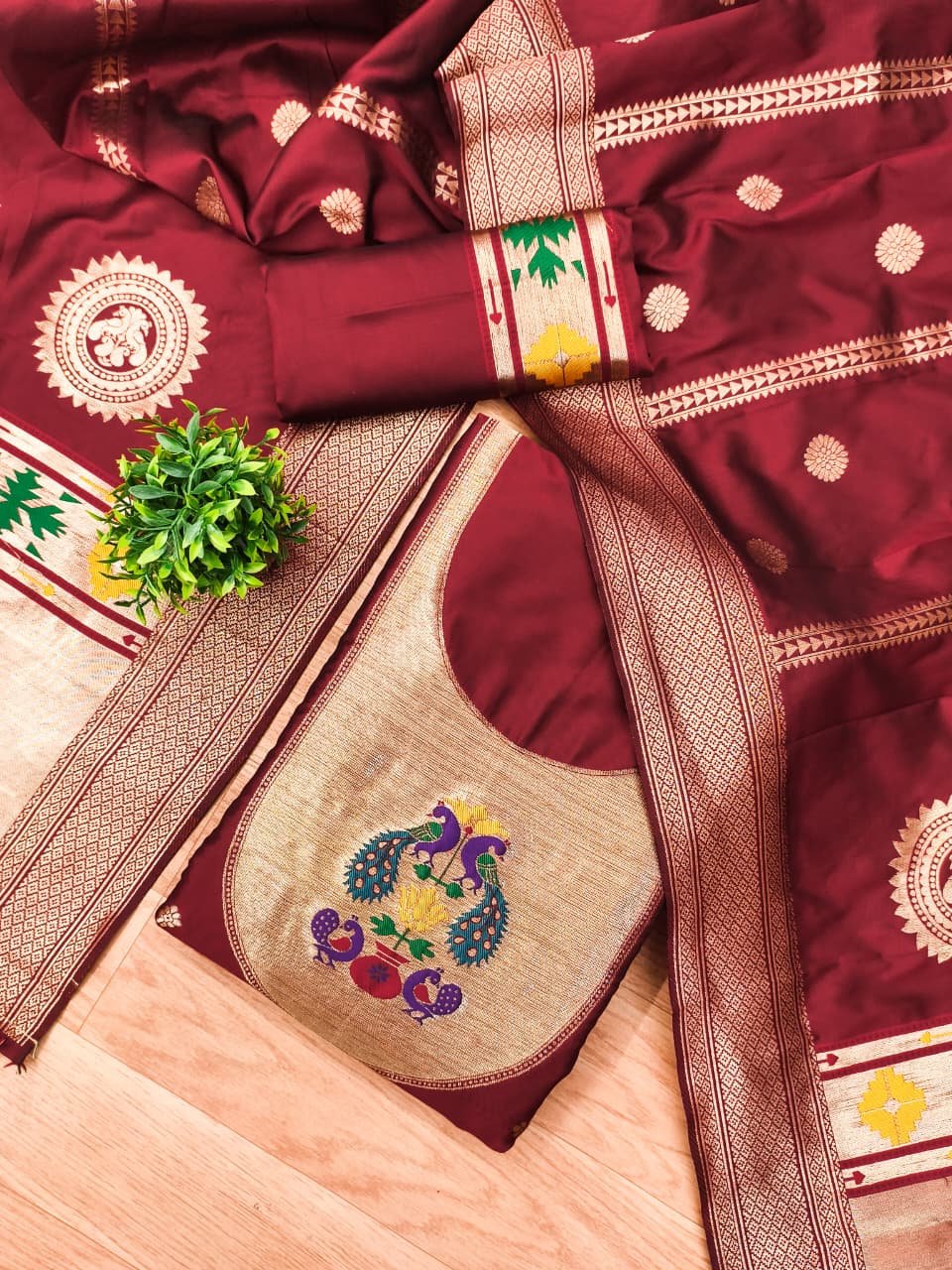 Royal Paithani Unstitched Dress Material Set - Image 14