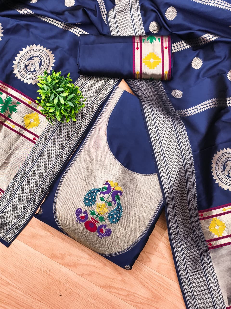 Royal Paithani Unstitched Dress Material Set - Image 9