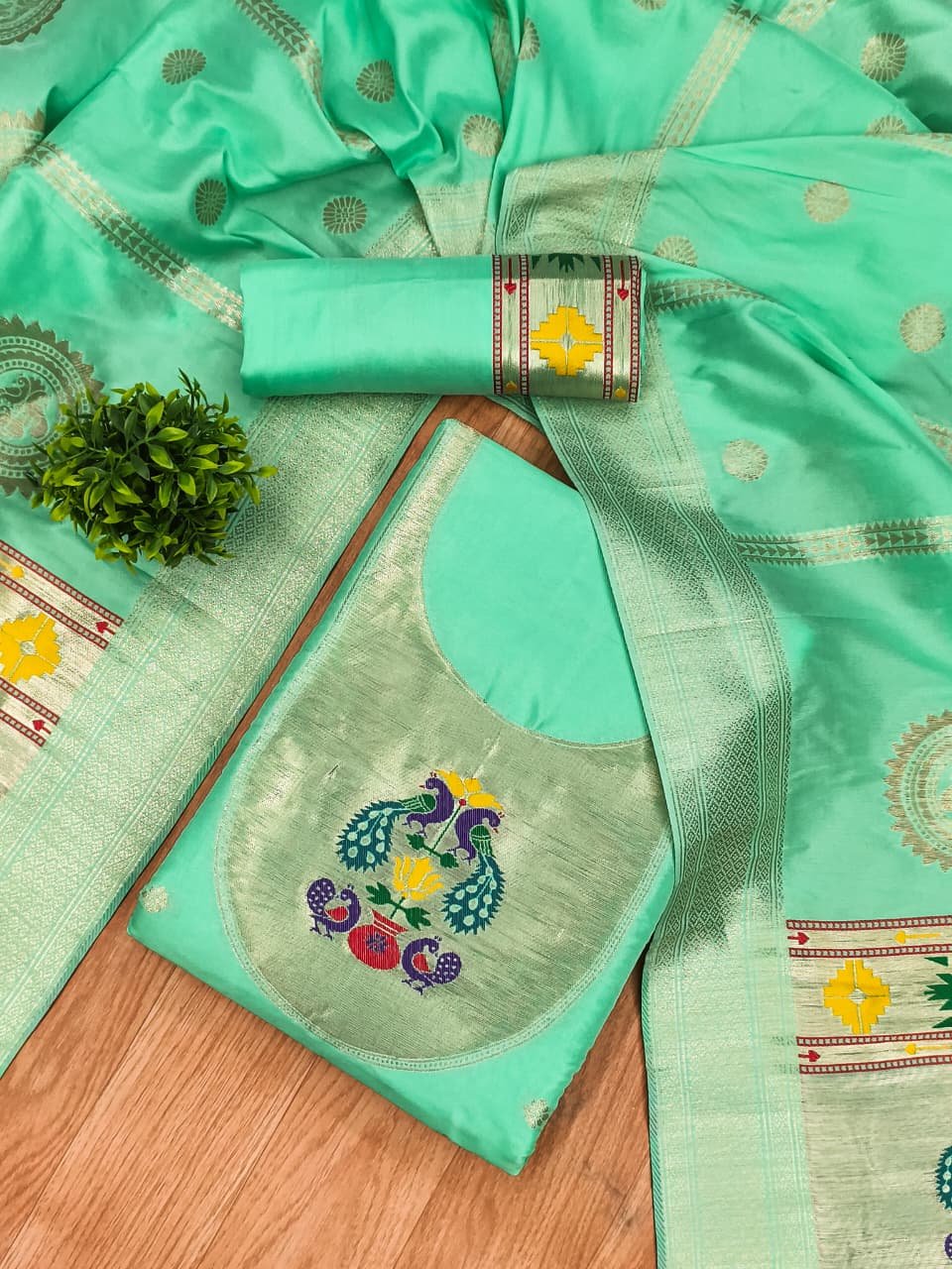 Royal Paithani Unstitched Dress Material Set - Image 2