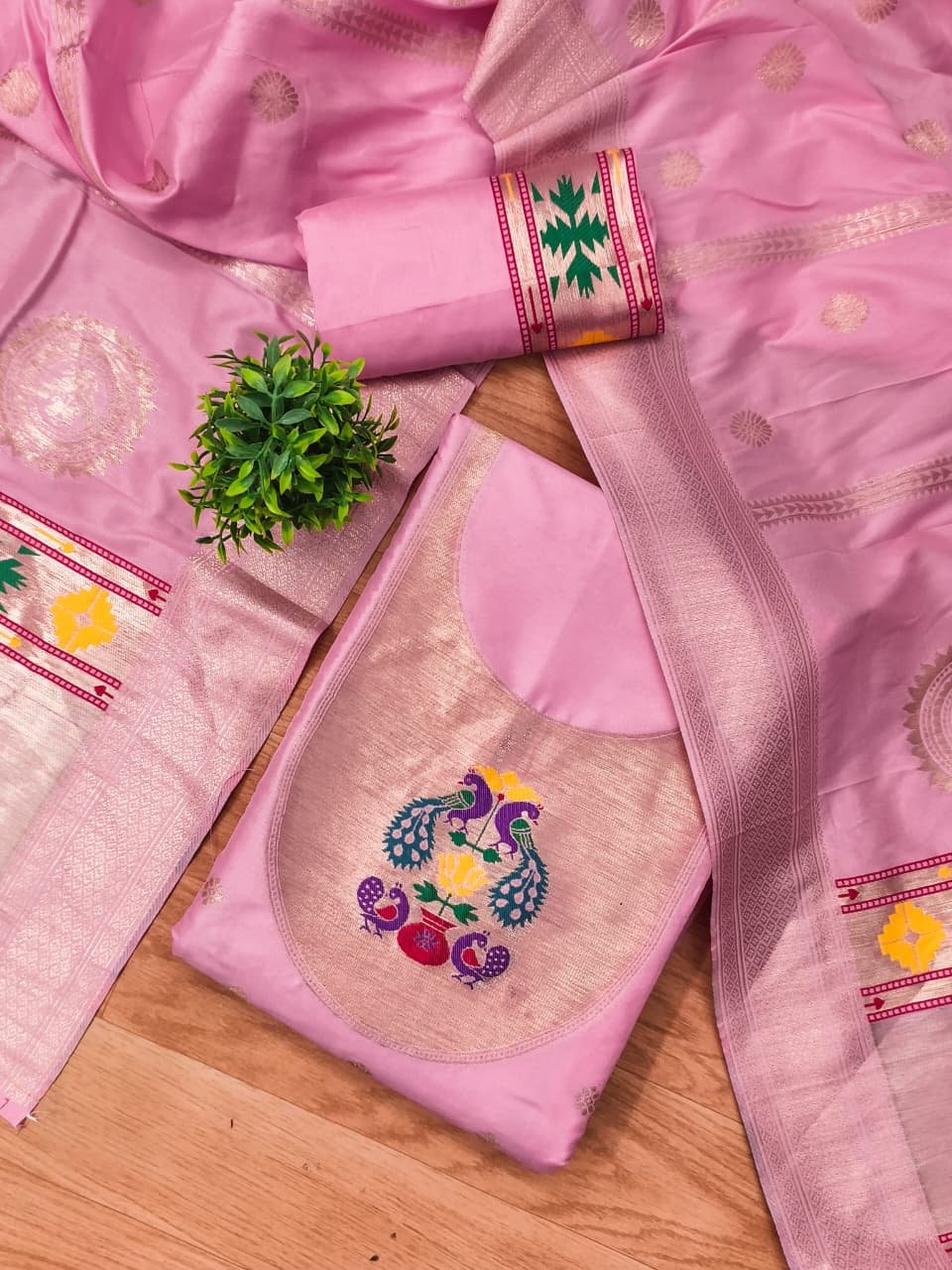 Royal Paithani Unstitched Dress Material Set - Image 1