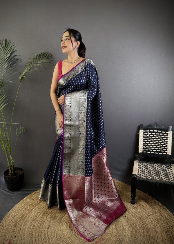 Premium Banarasi Silver Zari Silk Saree