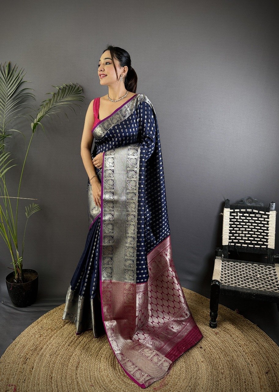 Premium Banarasi Silver Zari Silk Saree - Image 2