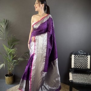 Premium Banarasi Silver Zari Silk Saree - Image 3