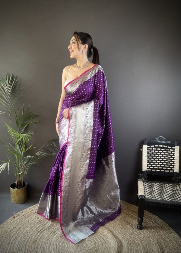 Premium Banarasi Silver Zari Silk Saree