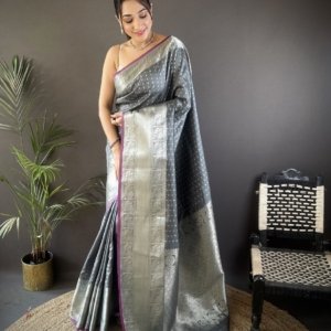 Premium Banarasi Silver Zari Silk Saree