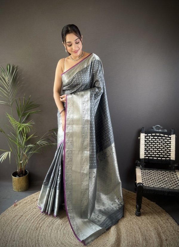 Premium Banarasi Silver Zari Silk Saree