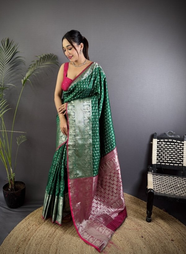 Premium Banarasi Silver Zari Silk Saree