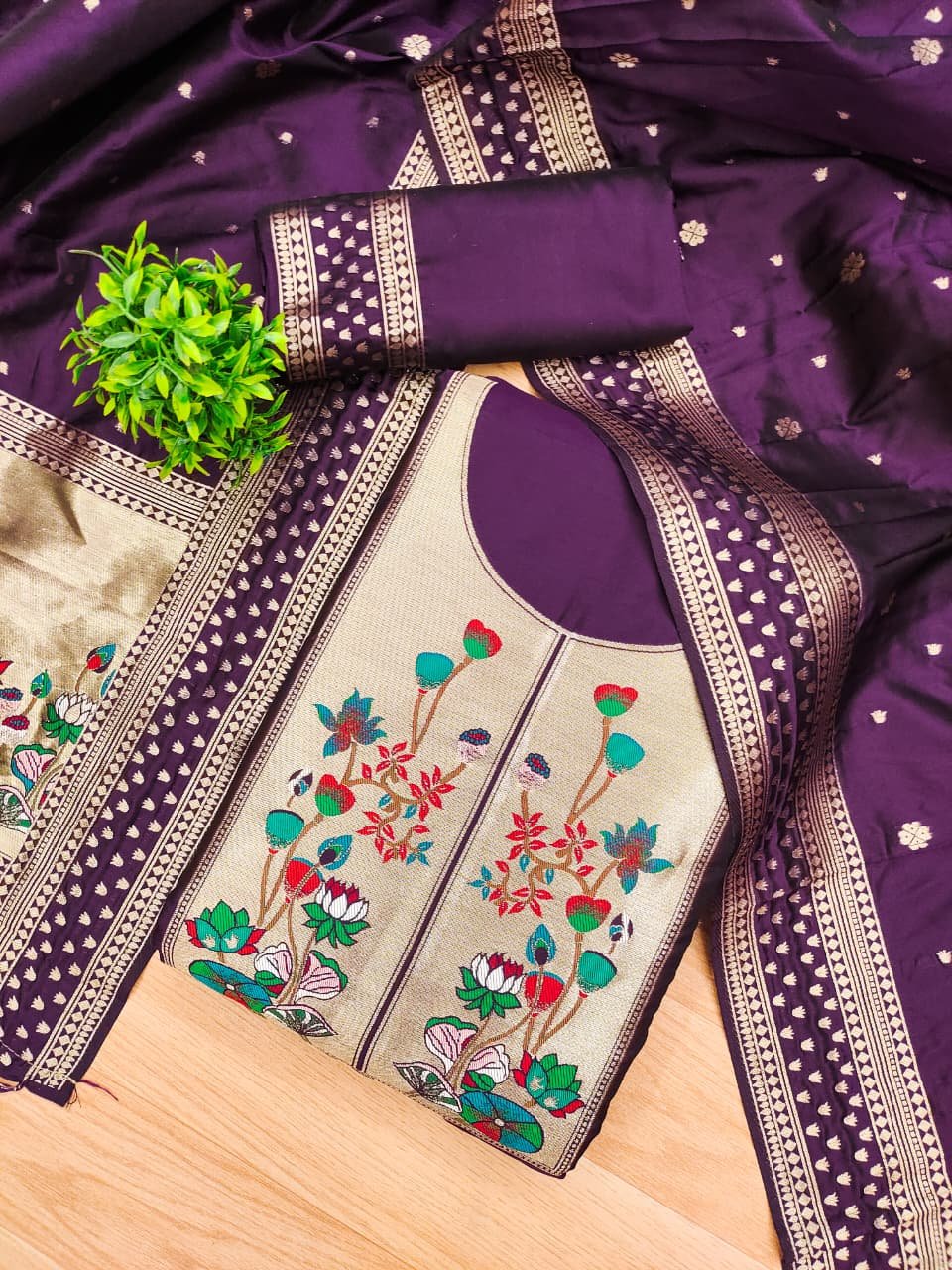 Premium Royal Paithani Silk Dress Material Set - Image 12