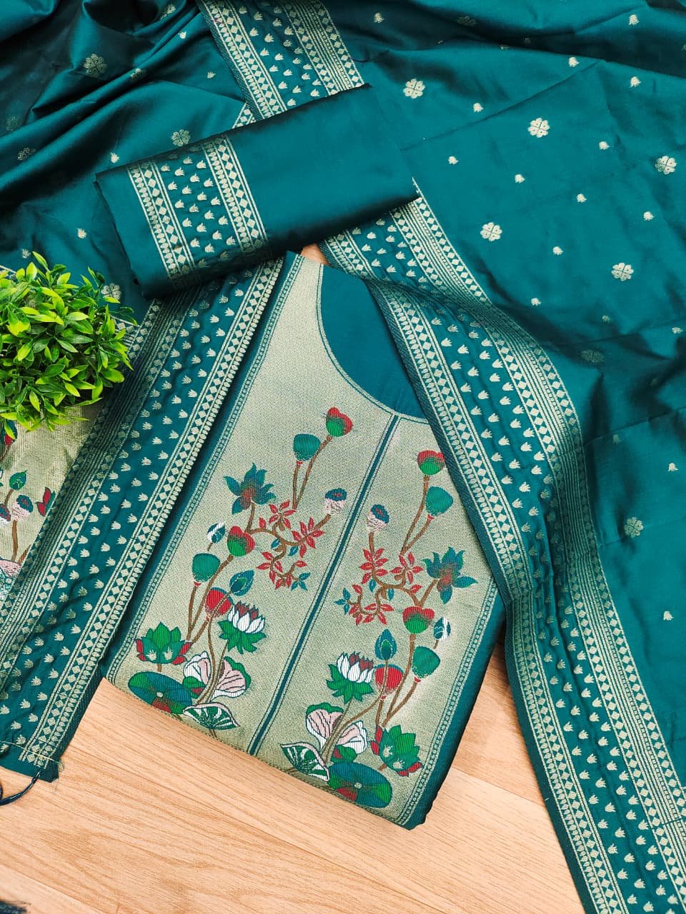 Premium Royal Paithani Silk Dress Material Set - Image 10