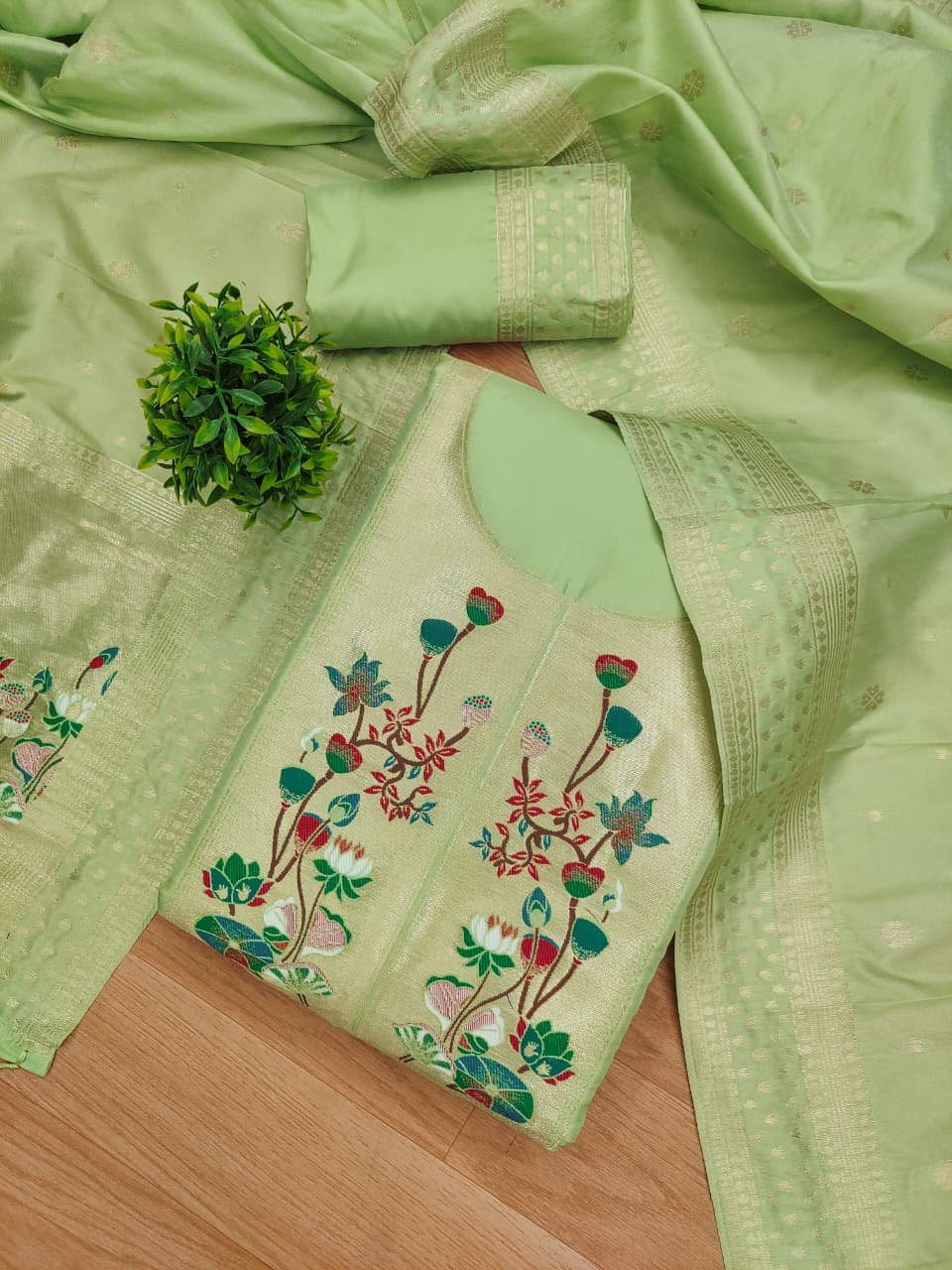 Premium Royal Paithani Silk Dress Material Set - Image 4